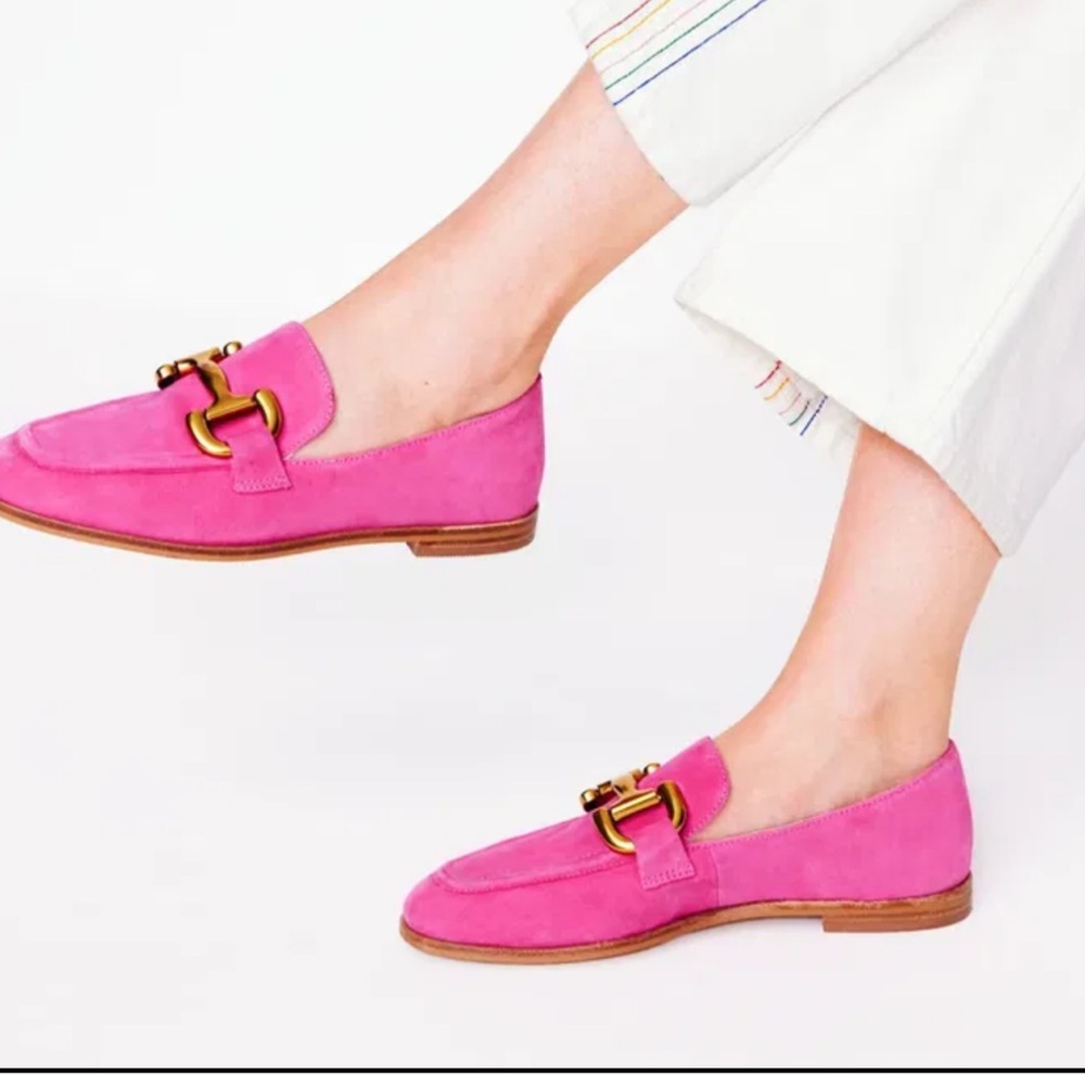 Women’s Pink Suede Slip-On Loafers with Gold Accent